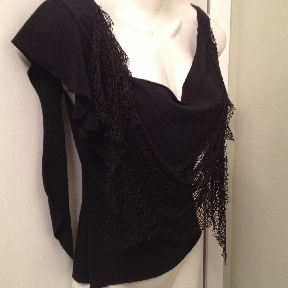BLACK HALO BRAND BLACK MESH ASYMMETRIC GOTH VINTAGE TOP SIZE SMALL